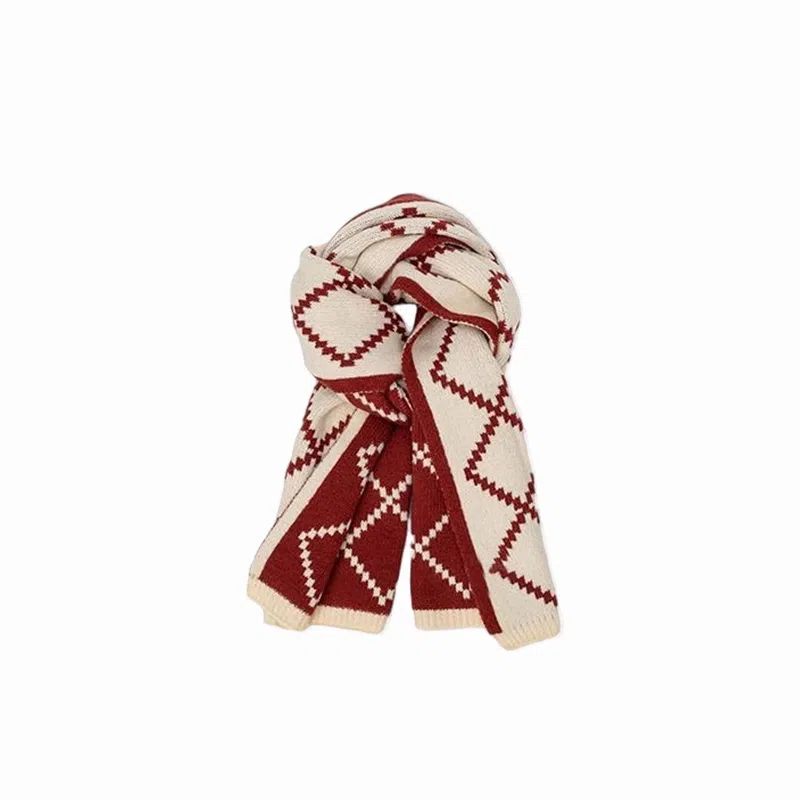 北极绒 加厚保暖日系格子菱形潮流高级百搭 羊毛 绒线围巾 男女同款情侣款