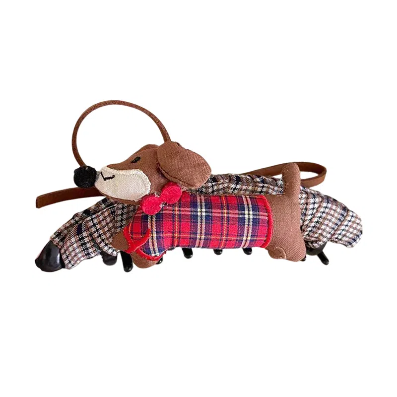 蒙妮 韩系可爱小狗蝴蝶结香蕉夹竖夹 亚克力/布艺 发夹 女款