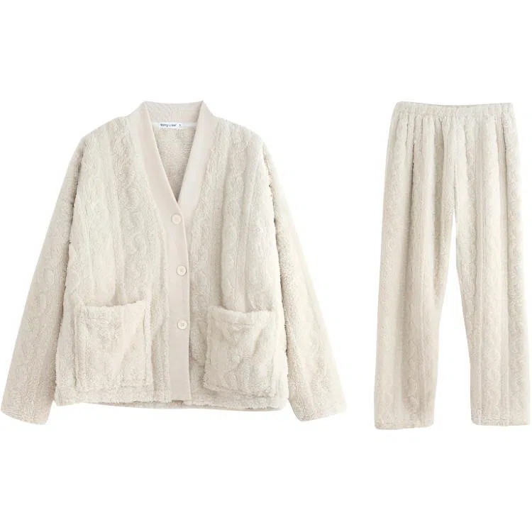 同语 新款睡衣女秋冬款珊瑚绒加绒家居服春秋季女法兰绒套装秋冬珊瑚绒 可外穿加厚睡衣 学生宿舍 家居套装 女士