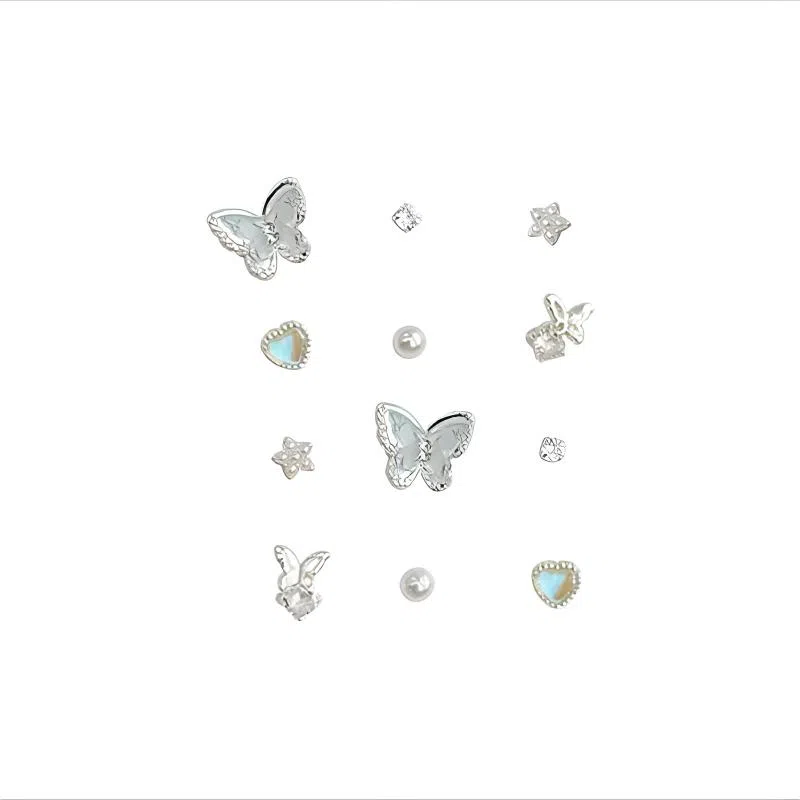 【梦幻星蝶】 极昼 小众精致高级感设计 时尚百搭通勤 甜酷粉色系立体镂空不规则熔岩蝴蝶四芒星流苏套装耳饰 合金 耳钉 男女同款情侣款