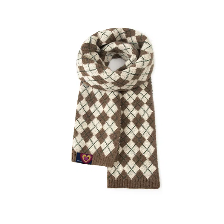 红豆 经典针织复古格纹百搭柔软礼盒装 涤纶 绒线围巾 男女同款情侣款