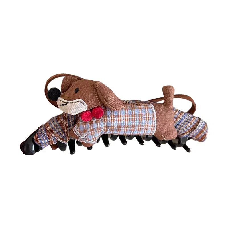 蒙妮 韩系可爱小狗蝴蝶结香蕉夹竖夹 亚克力/布艺 发夹 女款