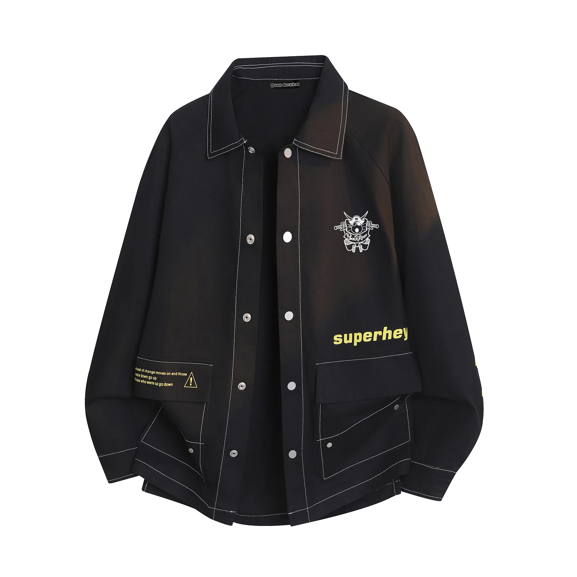 大卫贝肯 美式百搭复古高街大口袋设计日常通勤宽松翻领落肩长袖衬衫 男女同款