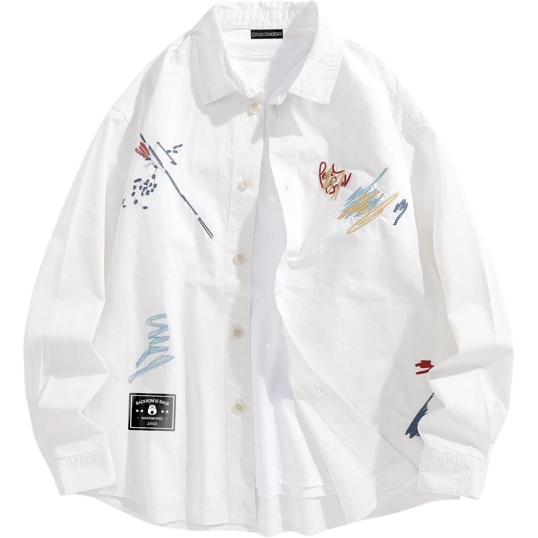 大卫贝肯 美式高街潮流涂鸦图案设计日常通勤百搭舒适长袖翻领衬衫 男女同款