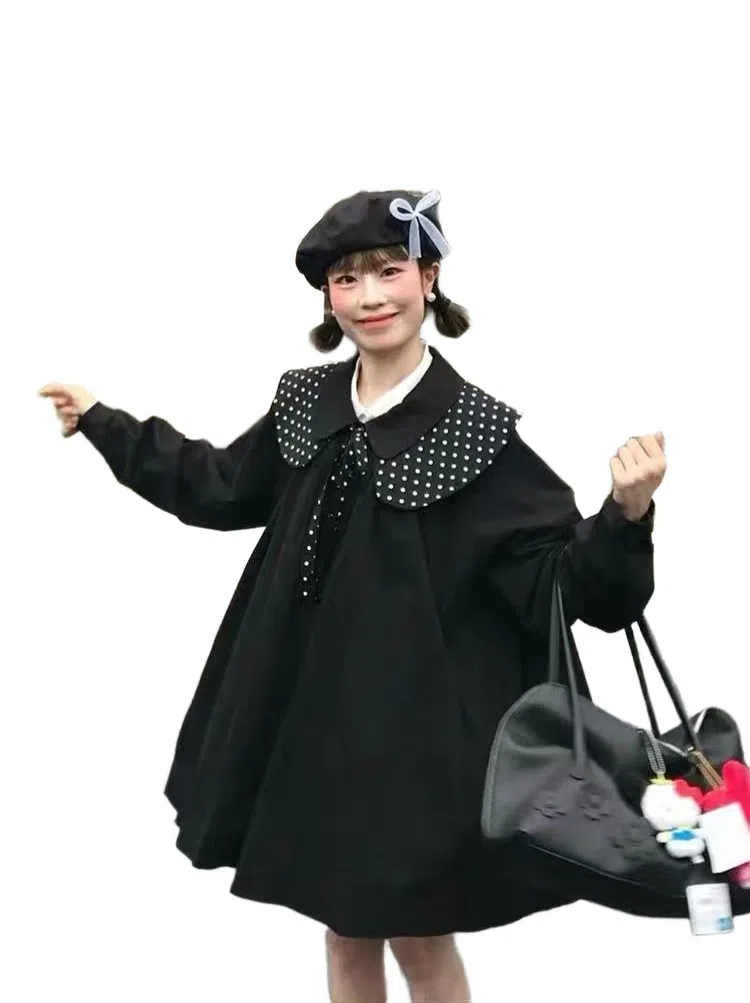 桴生 日系学院风波点拼接斗篷女早秋季小个子风衣 女款