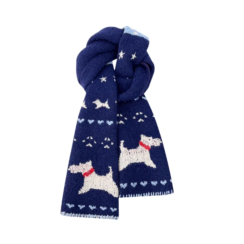 恩僾德 日系可爱小狗保暖百搭高颜值小众 聚酯纤维 绒线围巾 男女同款情侣款