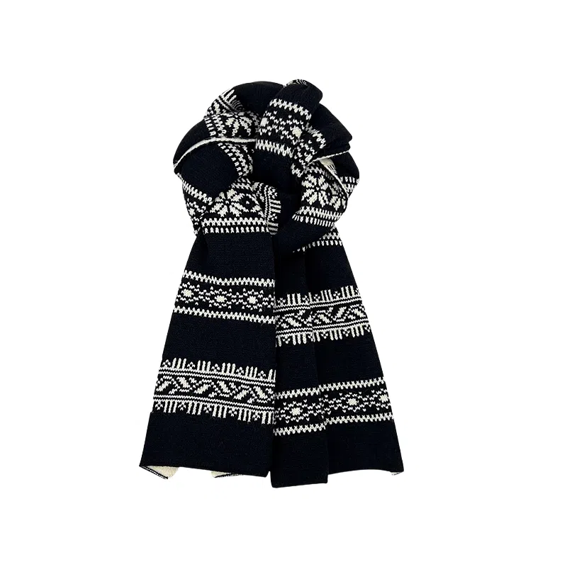 恩僾德 费尔岛针织黑色双面高颜值小众保暖百搭雪花氛围感 聚酯纤维 绒线围巾 男女同款情侣款