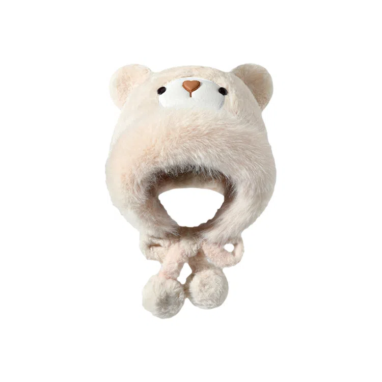 浪莎 甜美可爱卡通小熊毛绒针织帽防寒护耳包头帽出街美拍通勤百搭 聚酯纤维 绒线帽 女款