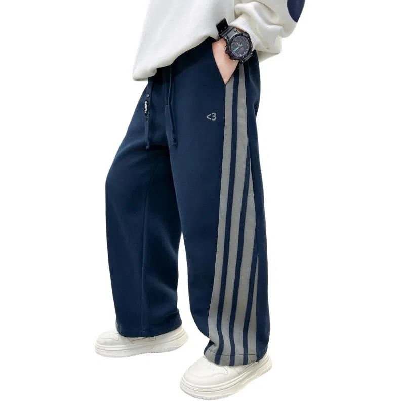 舒适条纹加绒男童裤子 春秋