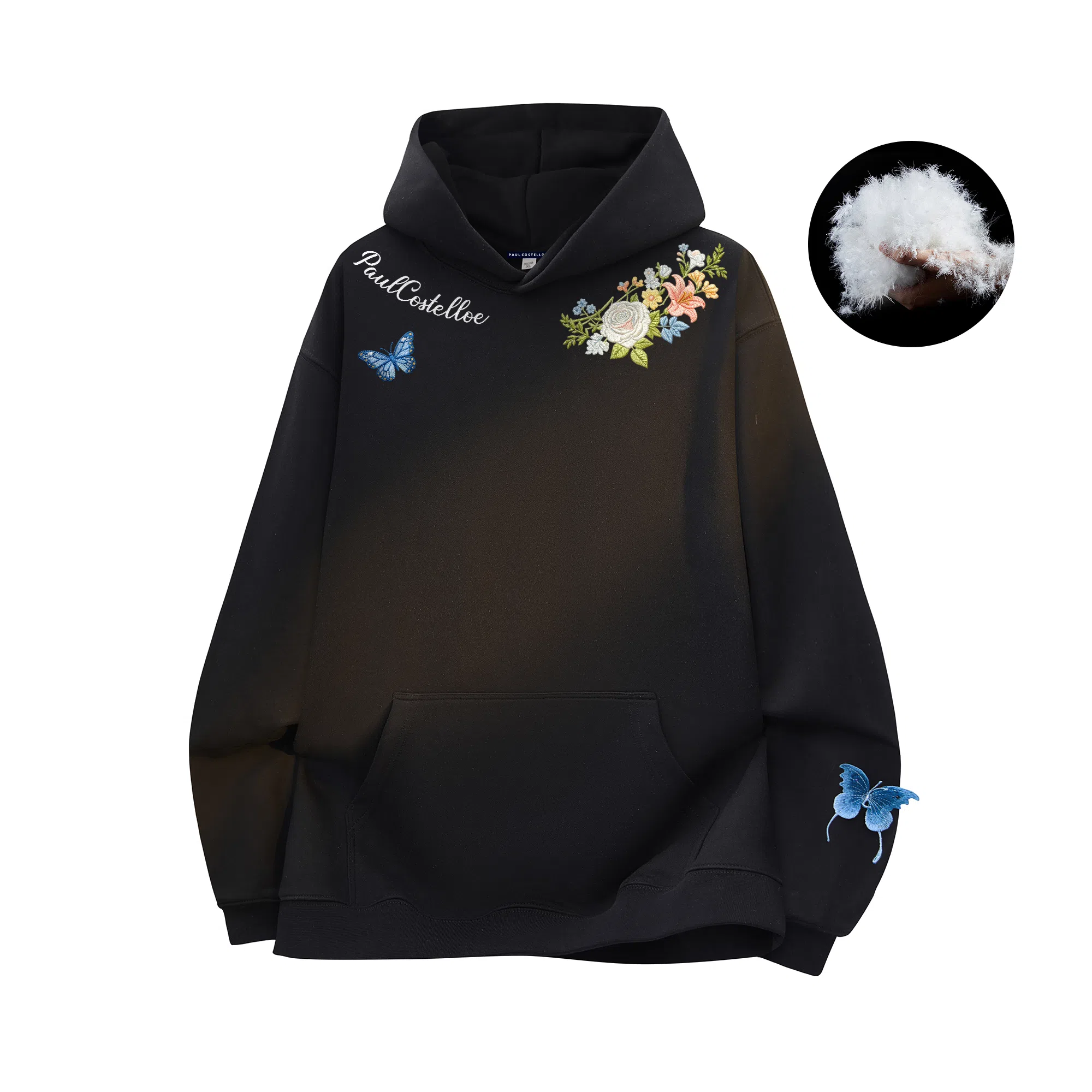 PAUL COSTELLOE Down Hoodie Embroidered Logo