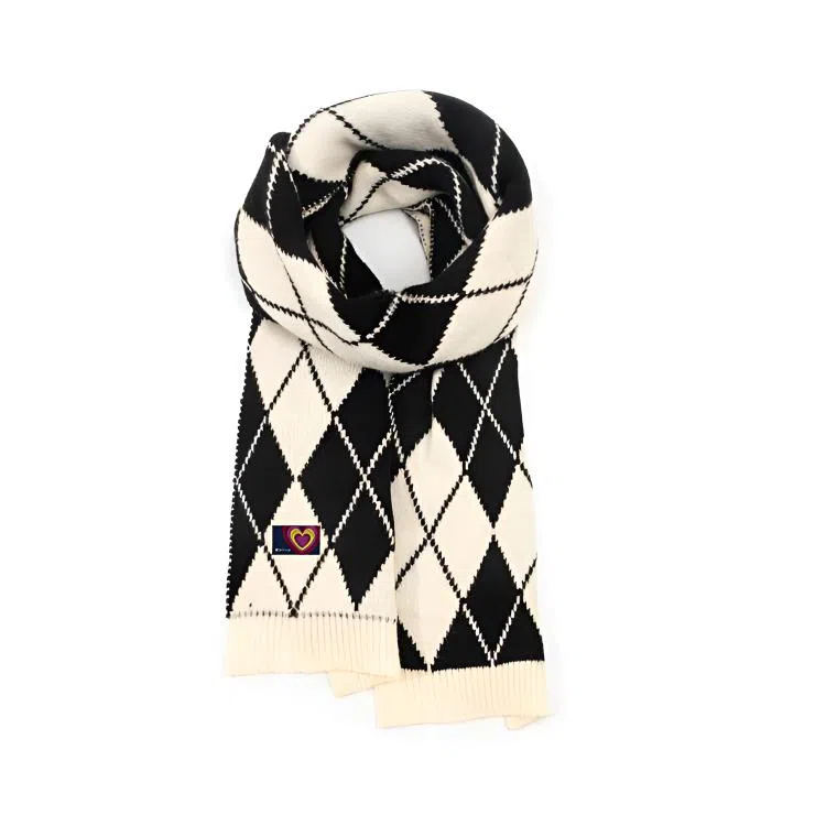 红豆 经典款保暖柔软舒适格纹图案 腈纶 绒线围巾 男女同款情侣款