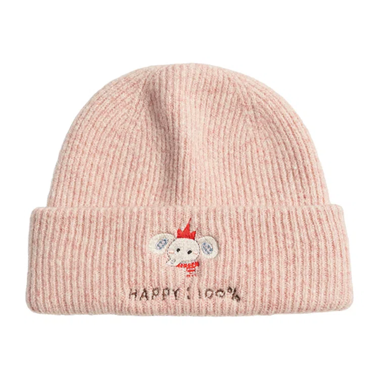 浪莎 可爱小象刺绣毛线针织帽大头围显脸小冷帽通勤保暖创意潮流时尚堆堆帽 聚酯纤维 绒线帽 男女同款情侣款