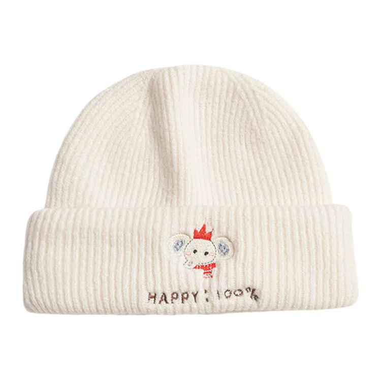 浪莎 可爱小象刺绣毛线针织帽大头围显脸小冷帽通勤保暖创意潮流时尚堆堆帽 聚酯纤维 绒线帽 男女同款情侣款