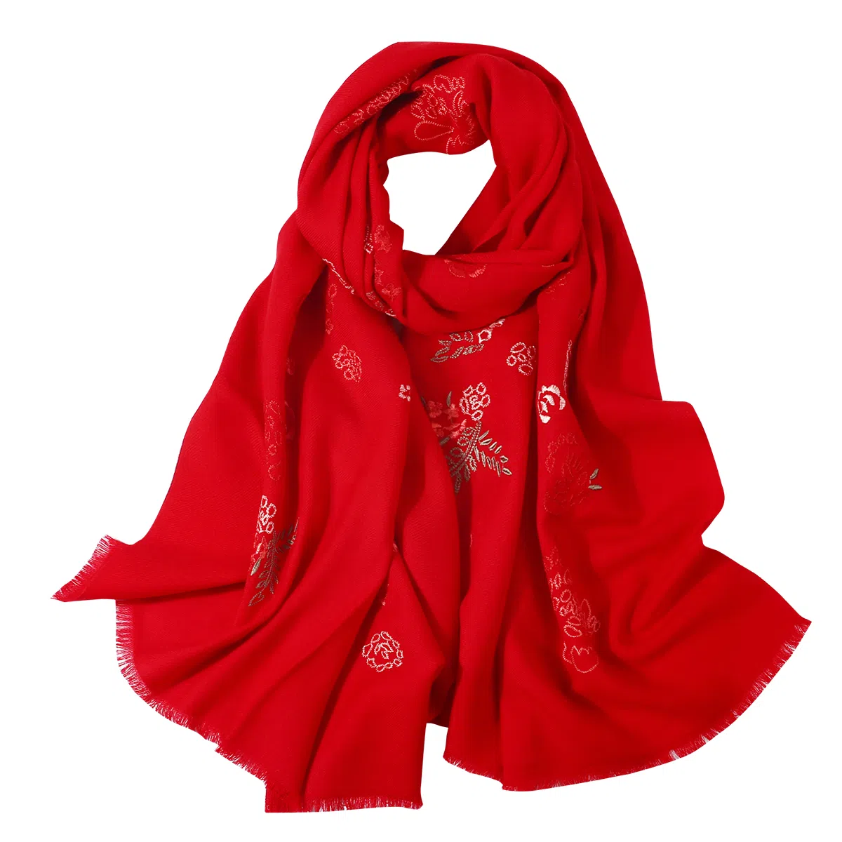 一米画纱 中式古典国风花卉贴花结婚喜宴亲肤防风保暖披风优雅精致外搭 绵羊毛 披肩 女款