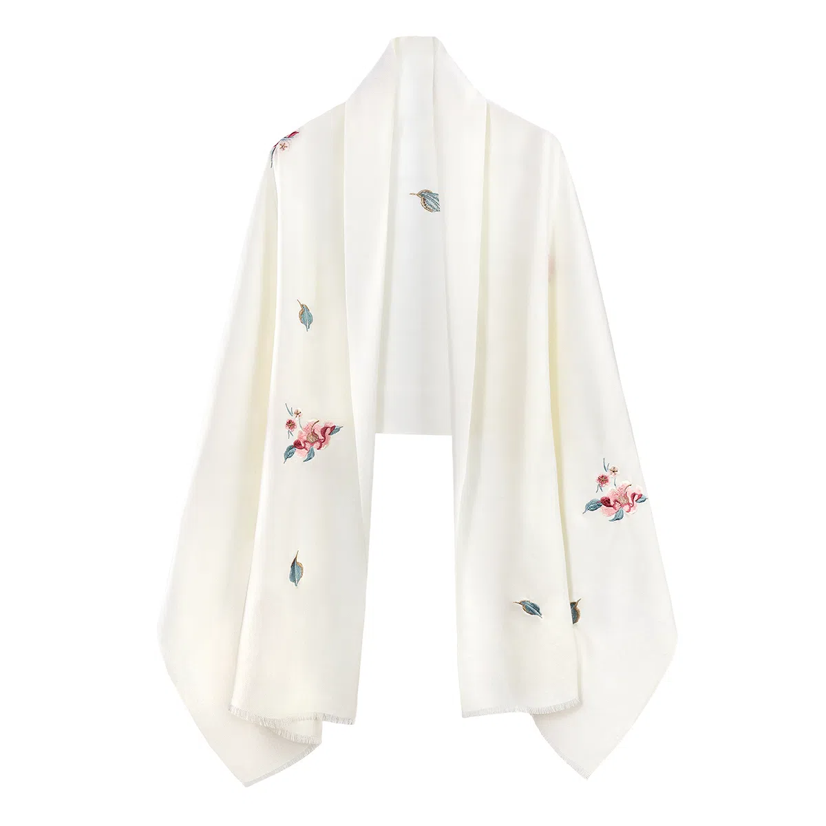 一米画纱 中式古典国风花卉贴花结婚喜宴亲肤防风保暖披风优雅精致外搭 绵羊毛 披肩 女款