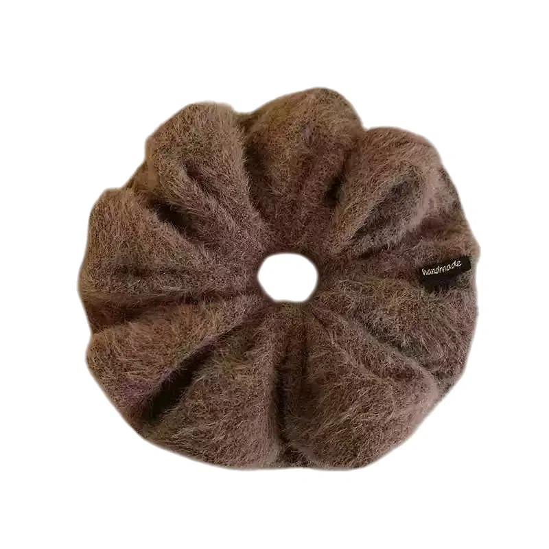 尚先生 手作羊毛复古时尚毛线柔软优雅百搭美拉德系咖色女慵懒风简约韩系头饰扎头发秋冬发绳 毛绒 大肠发圈 女款