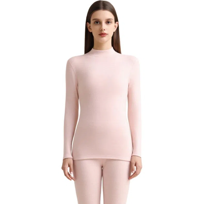 兰缪 山茶油天然莱赛尔女士中领打底衫打底裤秋衣秋裤加绒加厚冬季冬天保暖套装 女款