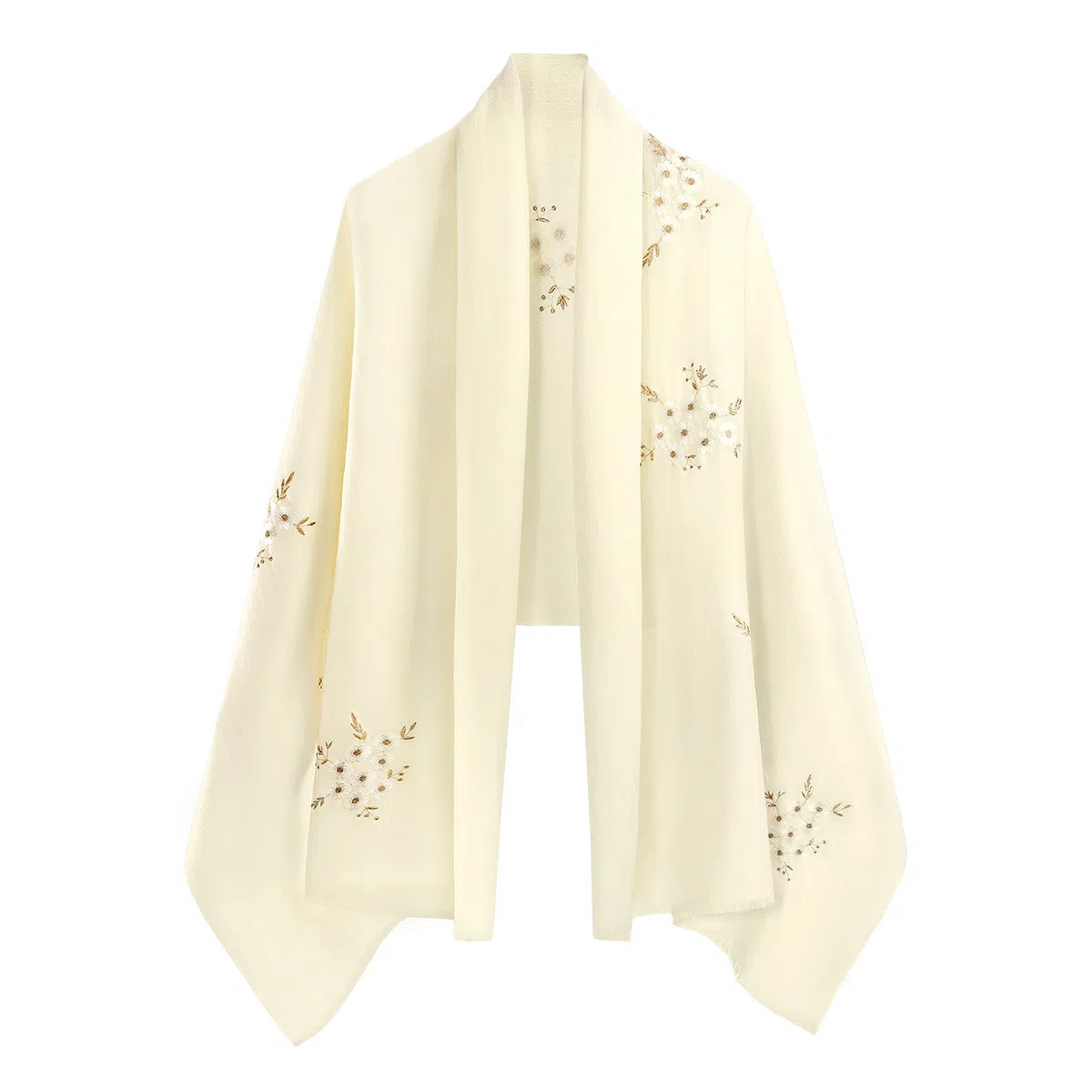 一米画纱 中式古典国风花卉贴花结婚喜宴亲肤防风保暖披风优雅精致外搭 绵羊毛 披肩 女款