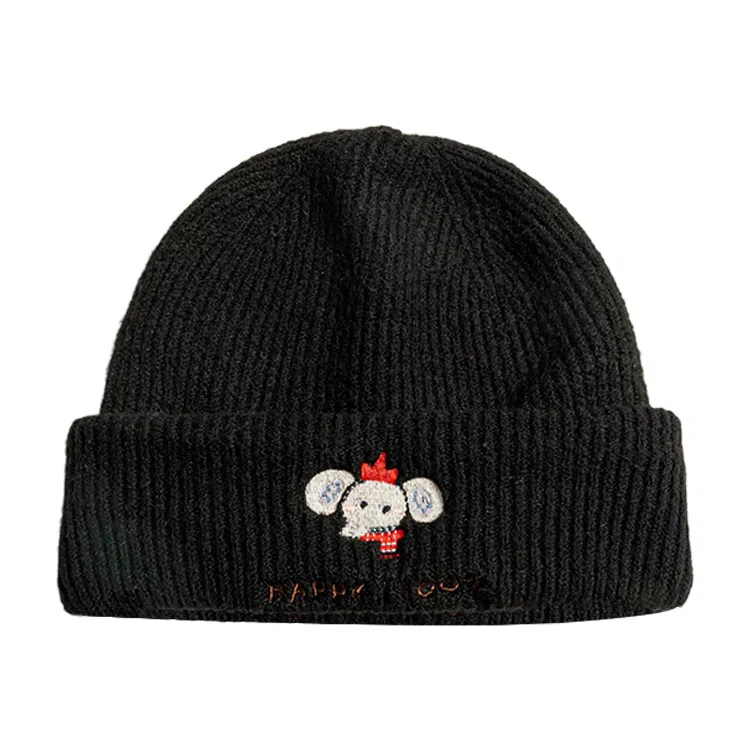 浪莎 可爱小象刺绣毛线针织帽大头围显脸小冷帽通勤保暖创意潮流时尚堆堆帽 聚酯纤维 绒线帽 男女同款情侣款