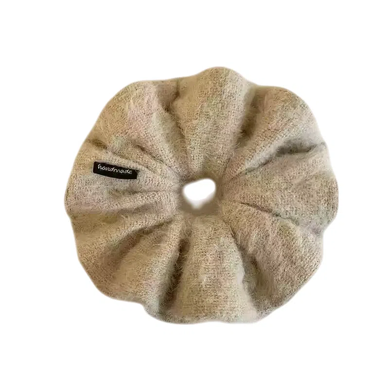 尚先生 手作羊毛复古时尚毛线柔软优雅百搭美拉德系咖色女慵懒风简约韩系头饰扎头发秋冬发绳 毛绒 大肠发圈 女款