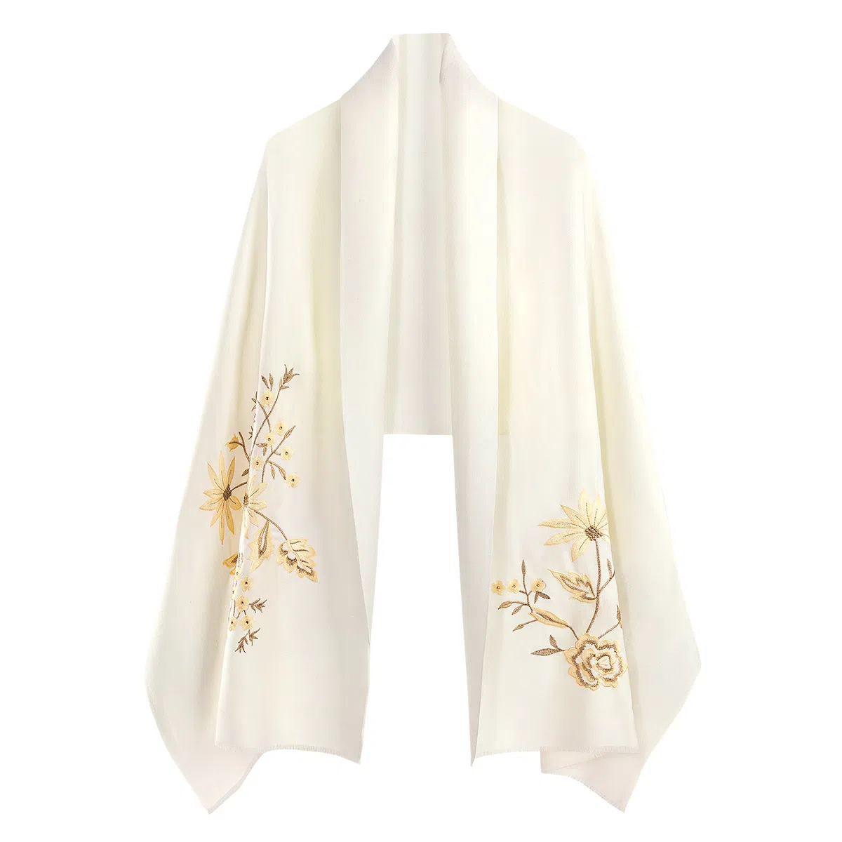 一米画纱 中式古典国风花卉贴花结婚喜宴亲肤防风保暖披风优雅精致外搭 绵羊毛 披肩 女款