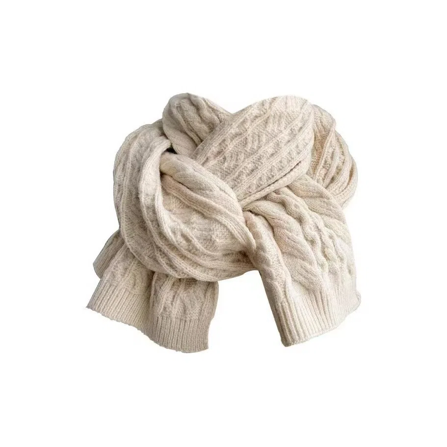 恩僾德 温柔米白色韩系百搭 聚酯纤维 绒线围巾 男女同款情侣款