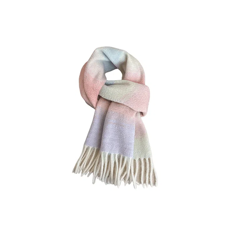 心水好物 款秋冬百搭高级感渐变色蓬松透气保暖流苏 羊毛 绒线围巾 男女同款情侣款