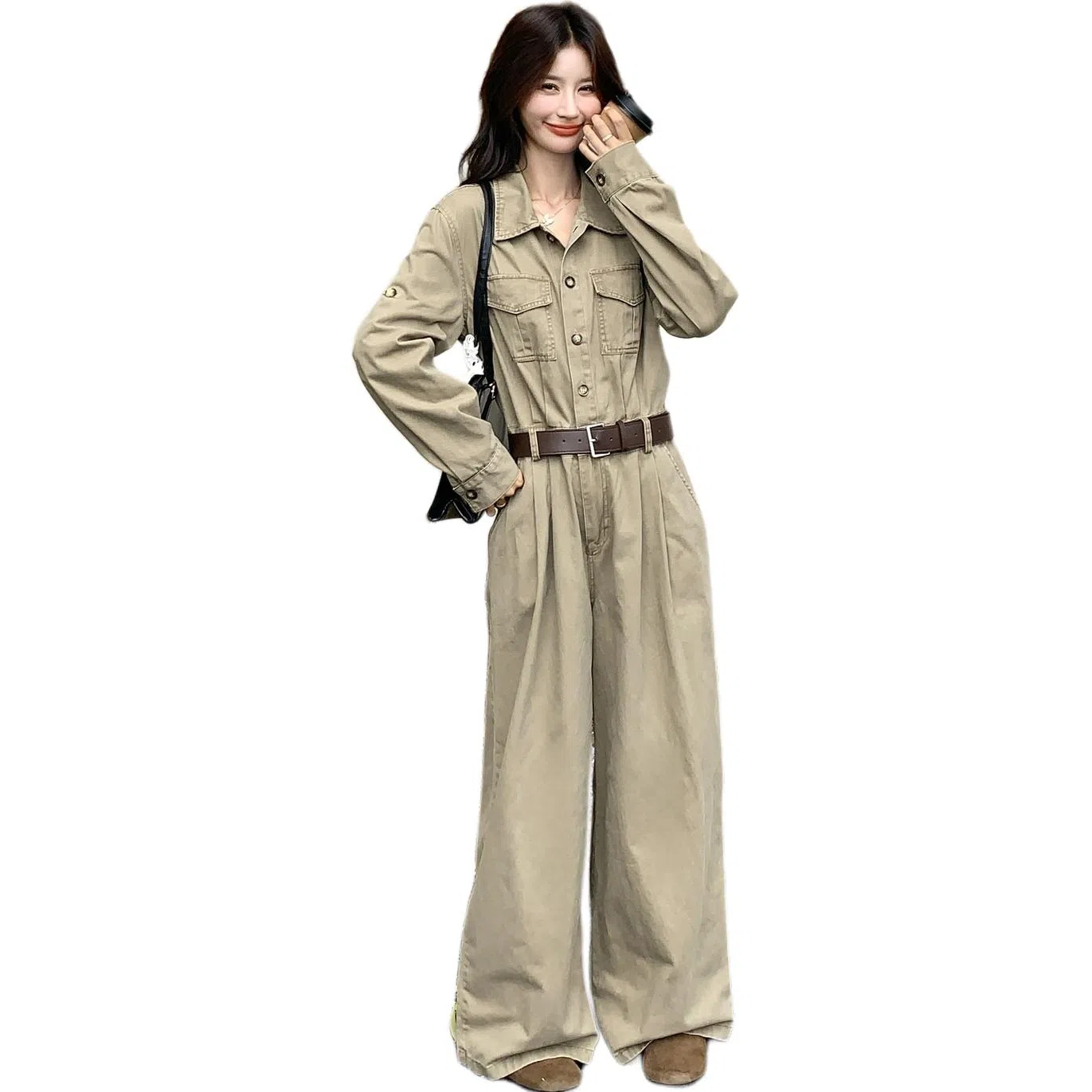 袋鼠 复古又酷又飒工装女韩系设计感收腰显瘦连衣裤连体裤 女款