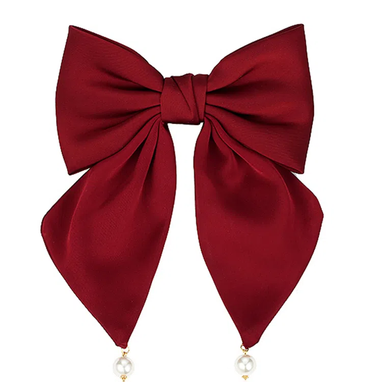 左欧 大蝴蝶结头饰酒红色 布艺 发夹 女款
