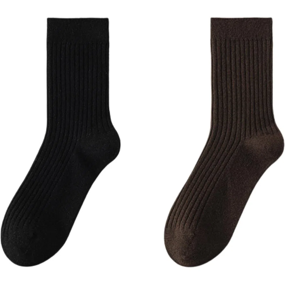 妮轻 加绒加厚保暖纯色简约中筒袜 男款