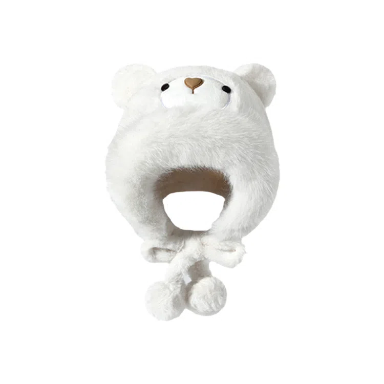 浪莎 甜美可爱卡通小熊毛绒针织帽防寒护耳包头帽出街美拍通勤百搭 聚酯纤维 绒线帽 女款