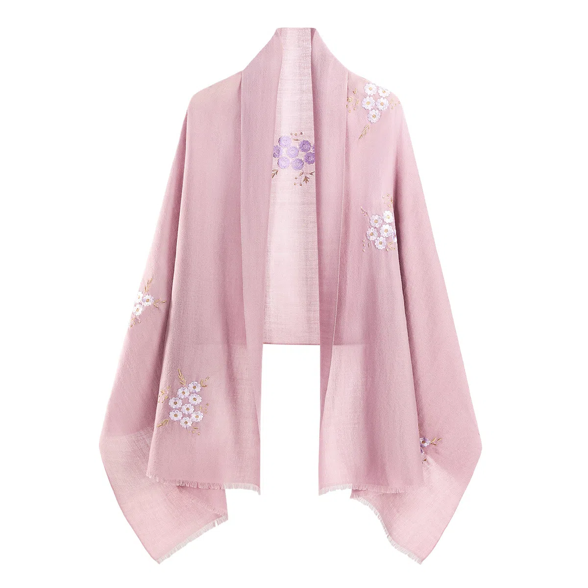 一米画纱 中式古典国风花卉贴花结婚喜宴亲肤防风保暖披风优雅精致外搭 绵羊毛 披肩 女款