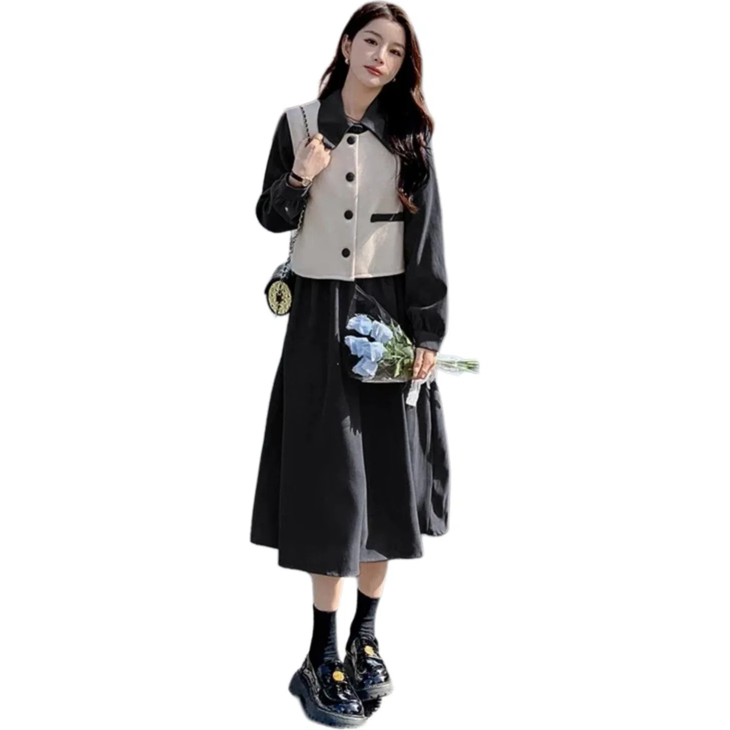 邦固依品 今年流行连衣裙女秋冬款美拉德穿搭马甲两件套遮肉显瘦裙子裙装套装 女款