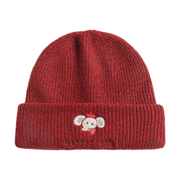 浪莎 可爱小象刺绣毛线针织帽大头围显脸小冷帽通勤保暖创意潮流时尚堆堆帽 聚酯纤维 绒线帽 男女同款情侣款