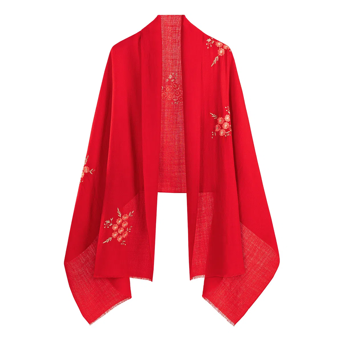 一米画纱 中式古典国风花卉贴花结婚喜宴亲肤防风保暖披风优雅精致外搭 绵羊毛 披肩 女款