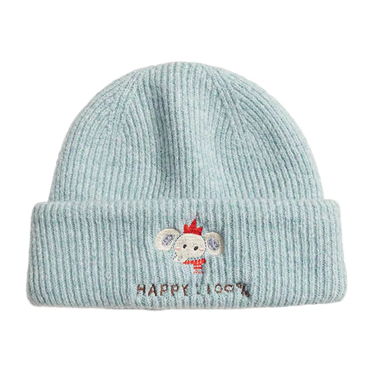 浪莎 可爱小象刺绣毛线针织帽大头围显脸小冷帽通勤保暖创意潮流时尚堆堆帽 聚酯纤维 绒线帽 男女同款情侣款