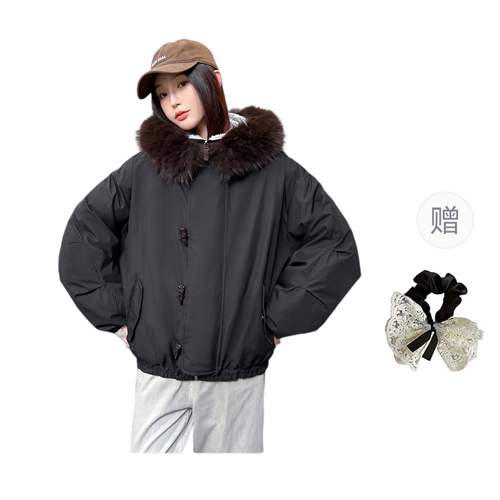 涂诗菲 宽松毛领长袖棉服 女款