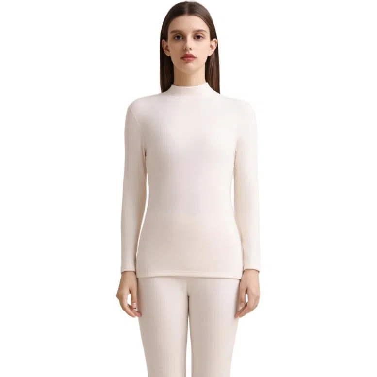 兰缪 山茶油天然莱赛尔女士中领打底衫打底裤秋衣秋裤加绒加厚冬季冬天保暖套装 女款