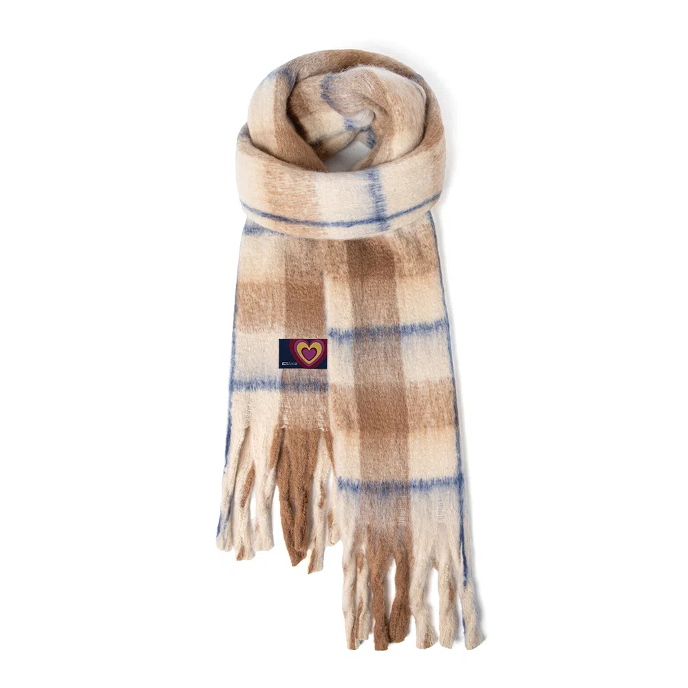 红豆 温暖柔软格纹经典舒适保暖礼盒装 涤纶 绒线围巾 男女同款情侣款