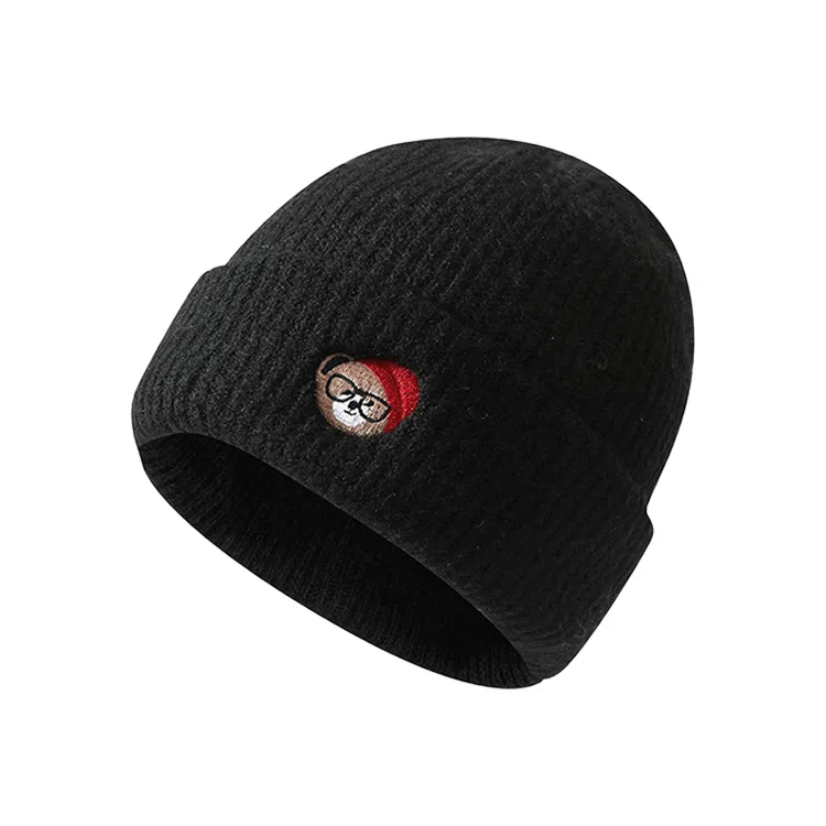 浪莎 日系卡通小熊刺绣简约轻奢感时尚出街百搭大头围堆堆显脸小 聚酯纤维 绒线帽 男女同款情侣款