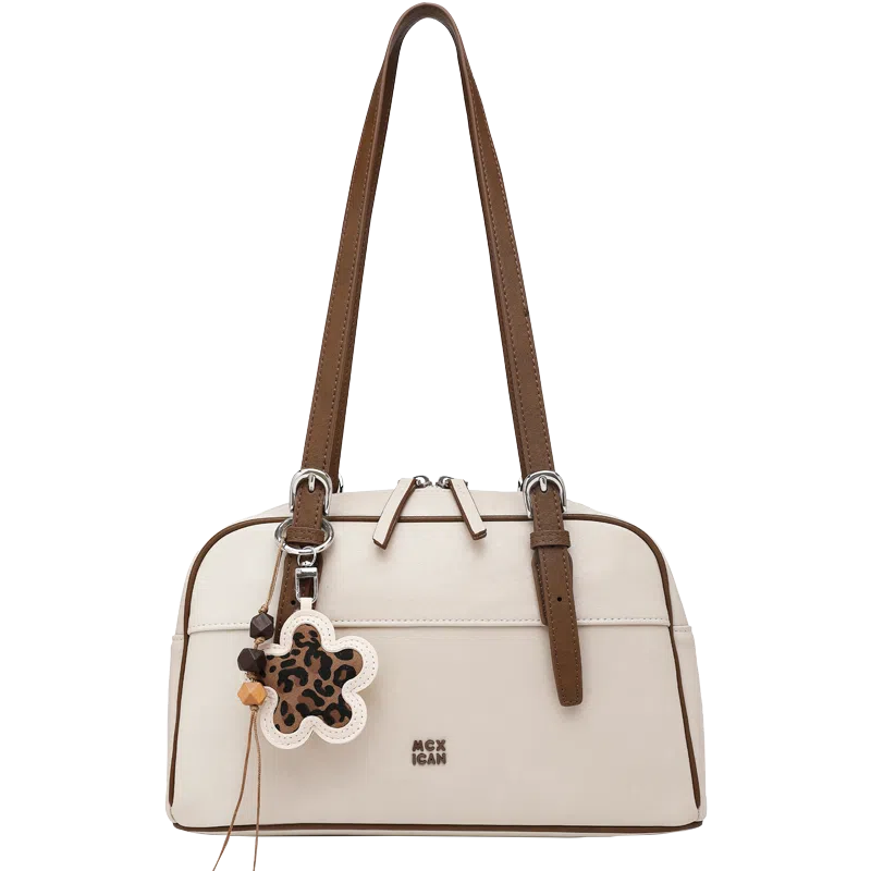 稻草人 花样豹纹挂件百搭时尚甜酷少女通勤精致波士顿包 合成革 单肩包 常规 女款 多色