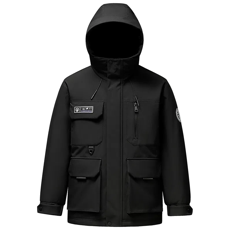 鸭鸭 紫钻系列 中青年时尚韩版潮流连帽厚款冬季外套户外防风防寒保暖中短款多口袋工装风羽绒服 男女同款