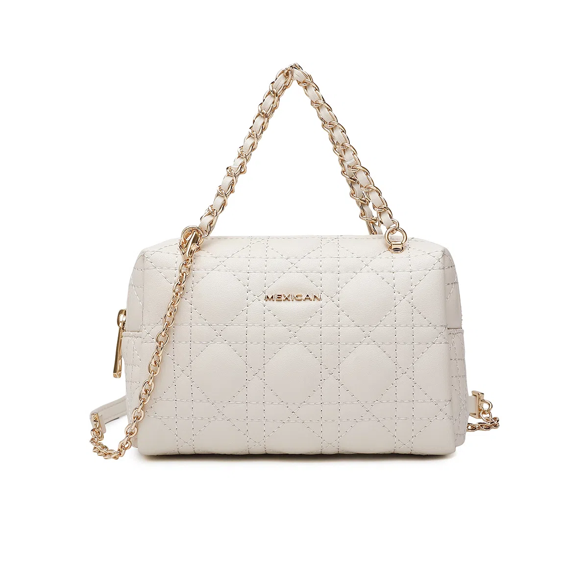 稻草人 小香风菱格经典不过时百搭实用通勤链条斜挎包 牛皮 手提包 常规 女款 米色/黑色/安可拉红