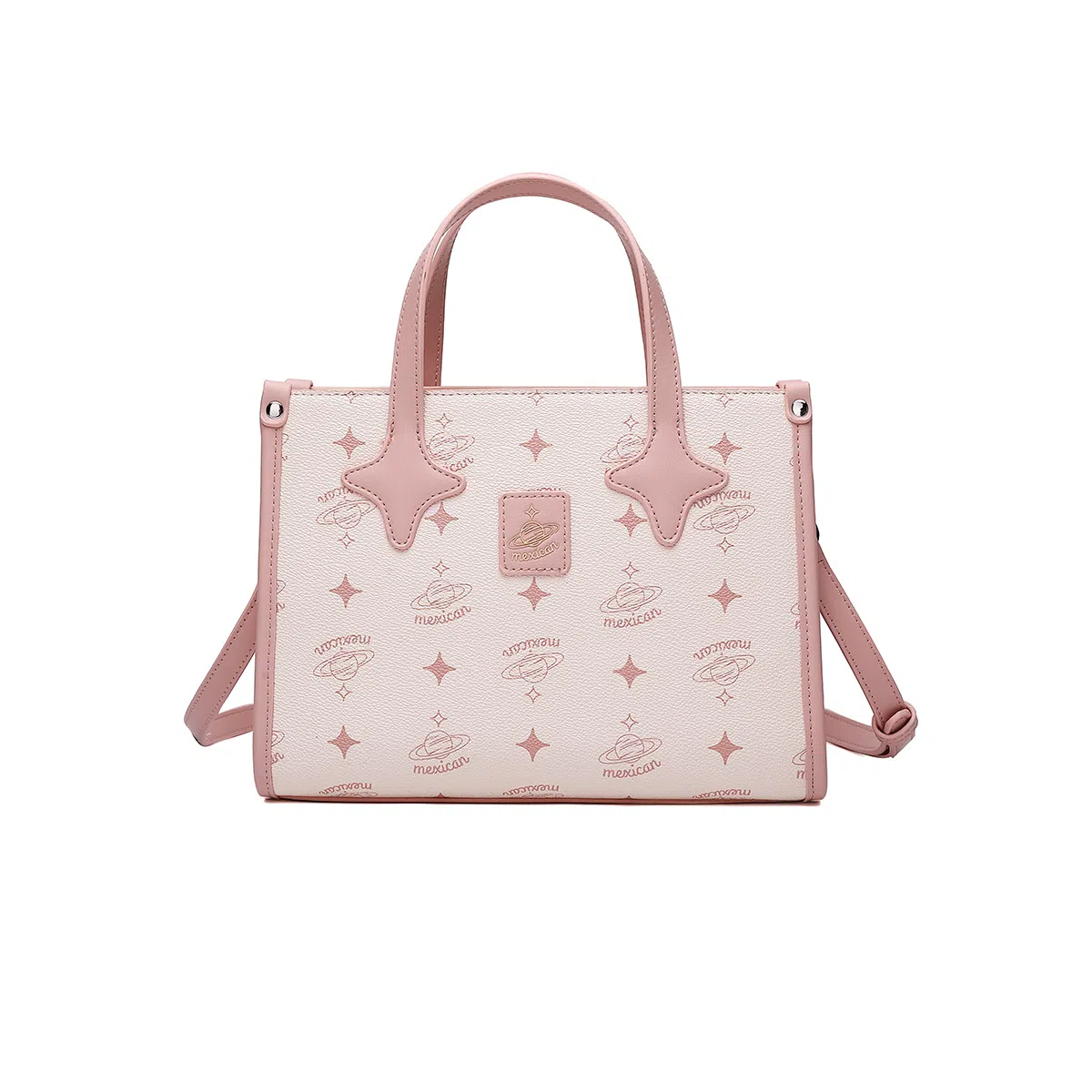 稻草人 可爱星星小众设计少女出游通勤简约百搭 聚氯乙烯革 手提包 常规 女款 米白/浅粉色/灰蓝