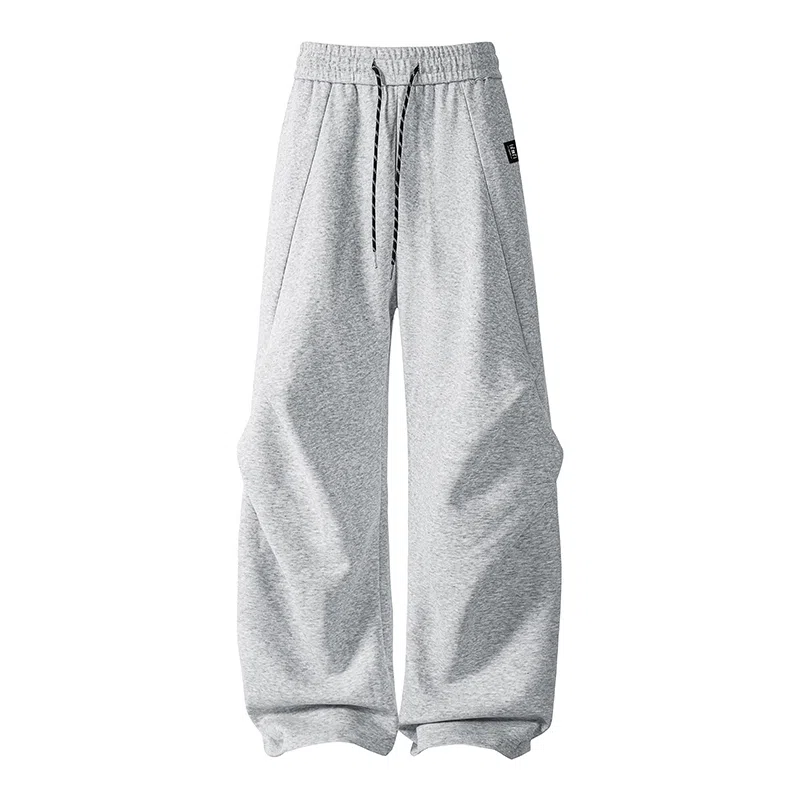 【dme】 纯色基础款松紧腰系带简约卫裤褶皱设计垂感百搭柔软舒适松弛感宽松直筒运动休闲裤 男女同款