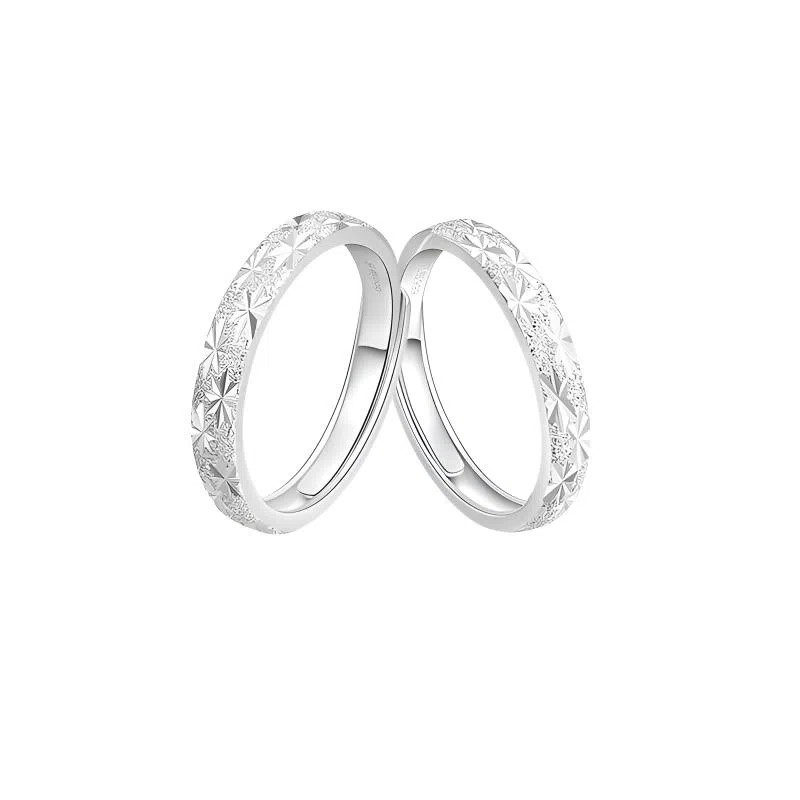 【足银999|满天星河】 琉堇 开口可调节甜美森系浪漫星芒磨砂素圈简约小众设计百搭食指戒 情定一生爆闪对戒 纯银 戒指 男女同款情侣款