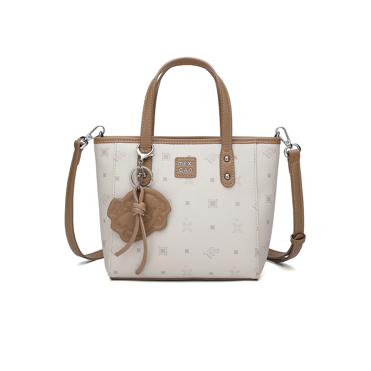 稻草人 徽章小狗挂件简约时尚通勤出游实用 聚氯乙烯革 手提包 女款 杏色/粉色