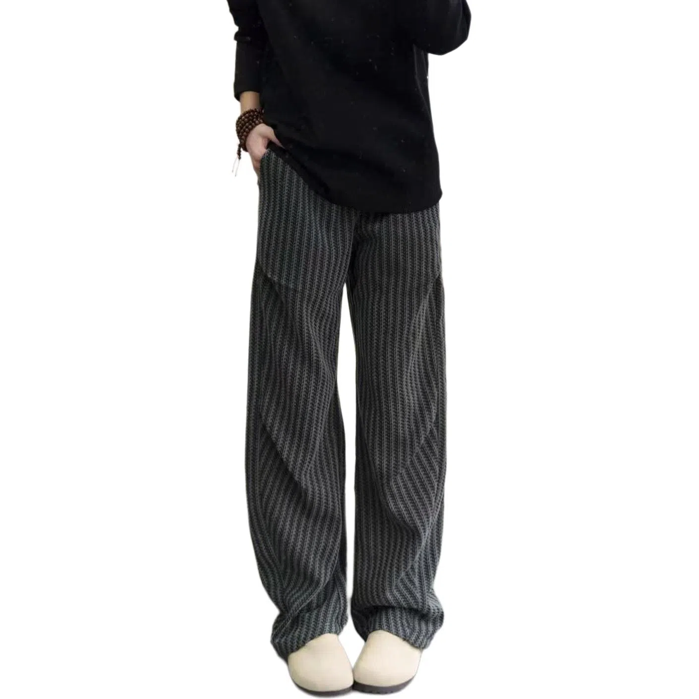 Gu Huo Fishbone Stripe Chenille Pants
