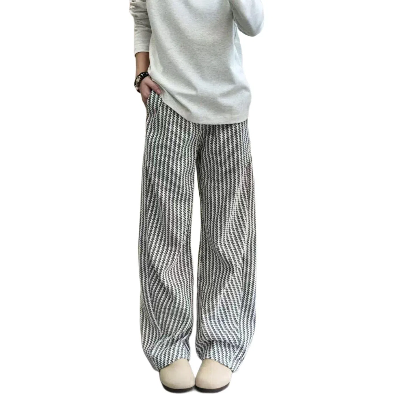 Gu Huo Fishbone Stripe Chenille Pants