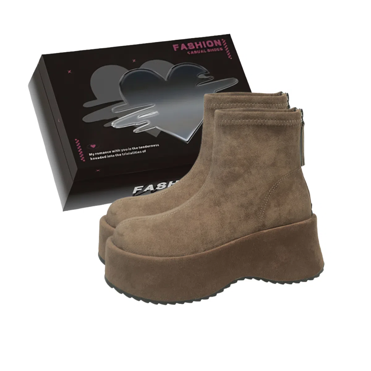 鼎固 韩版松糕坡跟绒面瘦瘦靴女复古小个子增高短靴厚底弹力靴 户外靴 女